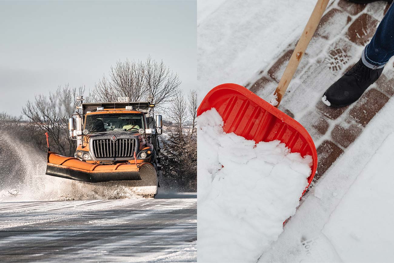 Cleaning the Snow, a Snow Plowing Truck, and A Shovel